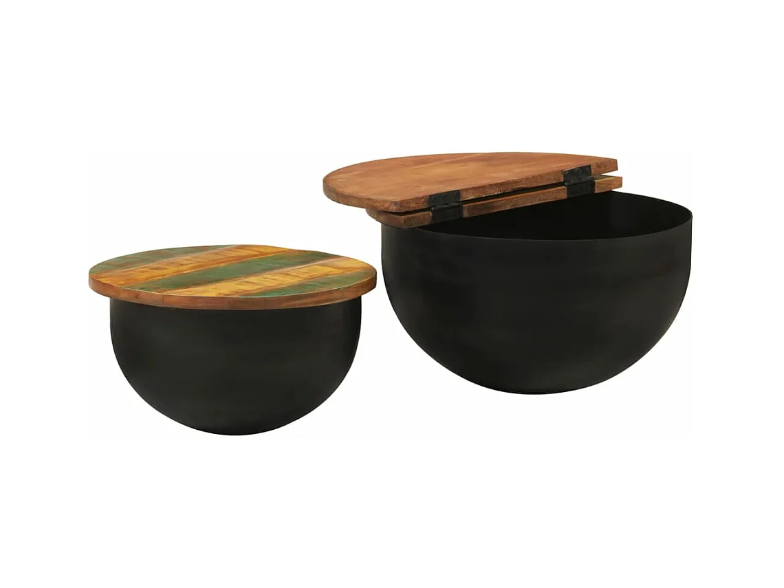 Ensemble de tables basses 2 pièces noir bois récupération massif