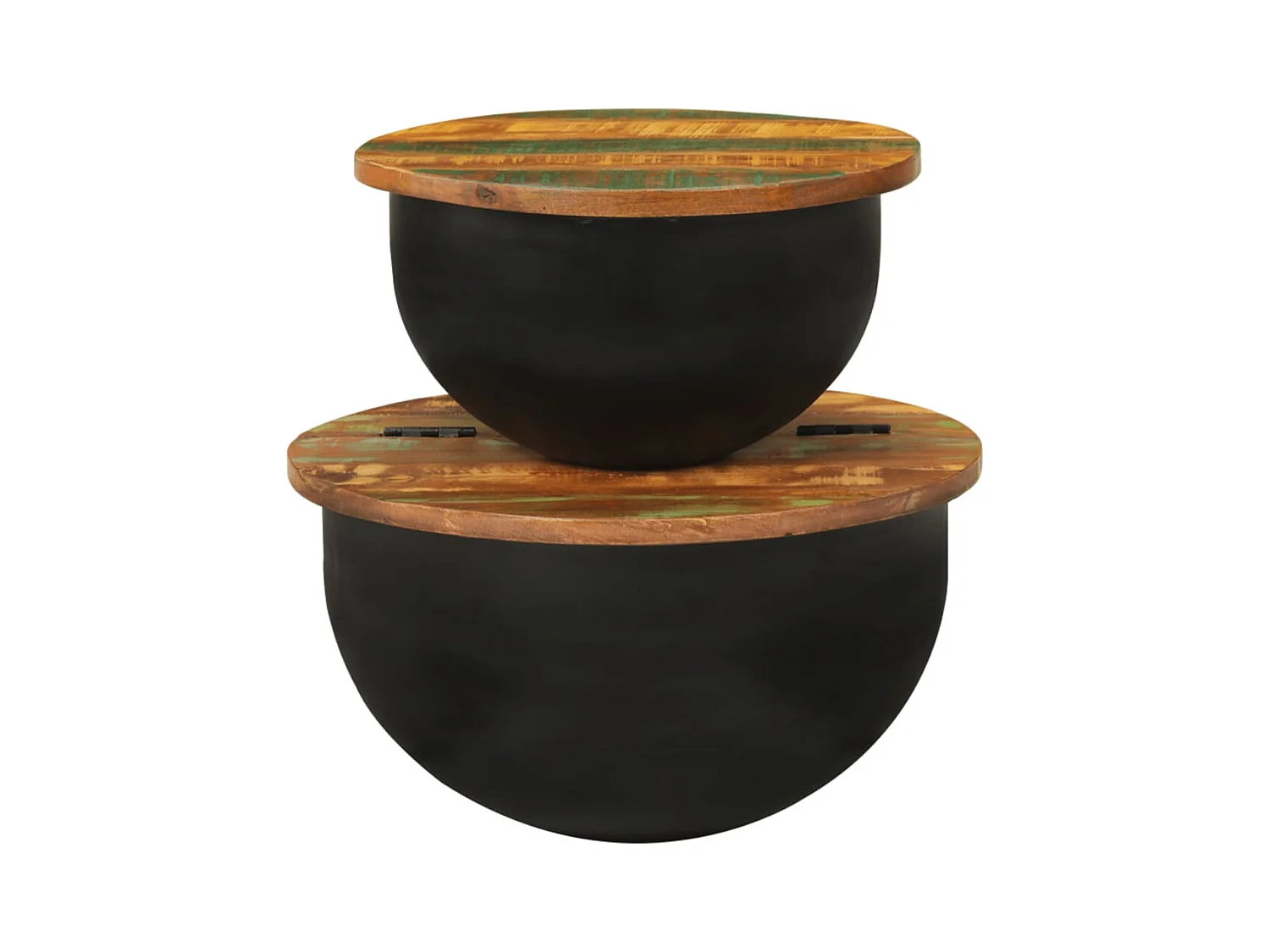 Ensemble de tables basses 2 pièces noir bois récupération massif