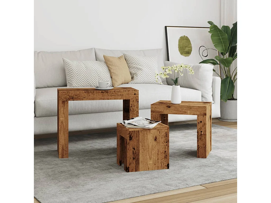 Tables basses gigognes 3 pièces vieux bois bois d'ingénierie