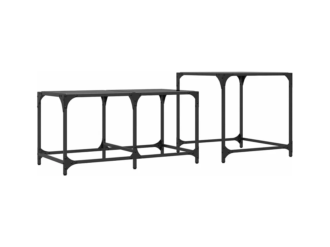 Tables basses gigognes 2 pièces dessus en verre noir acier