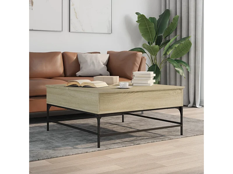 Mesa de centro madera ingeniería metal roble Sonoma 95x95x45 cm