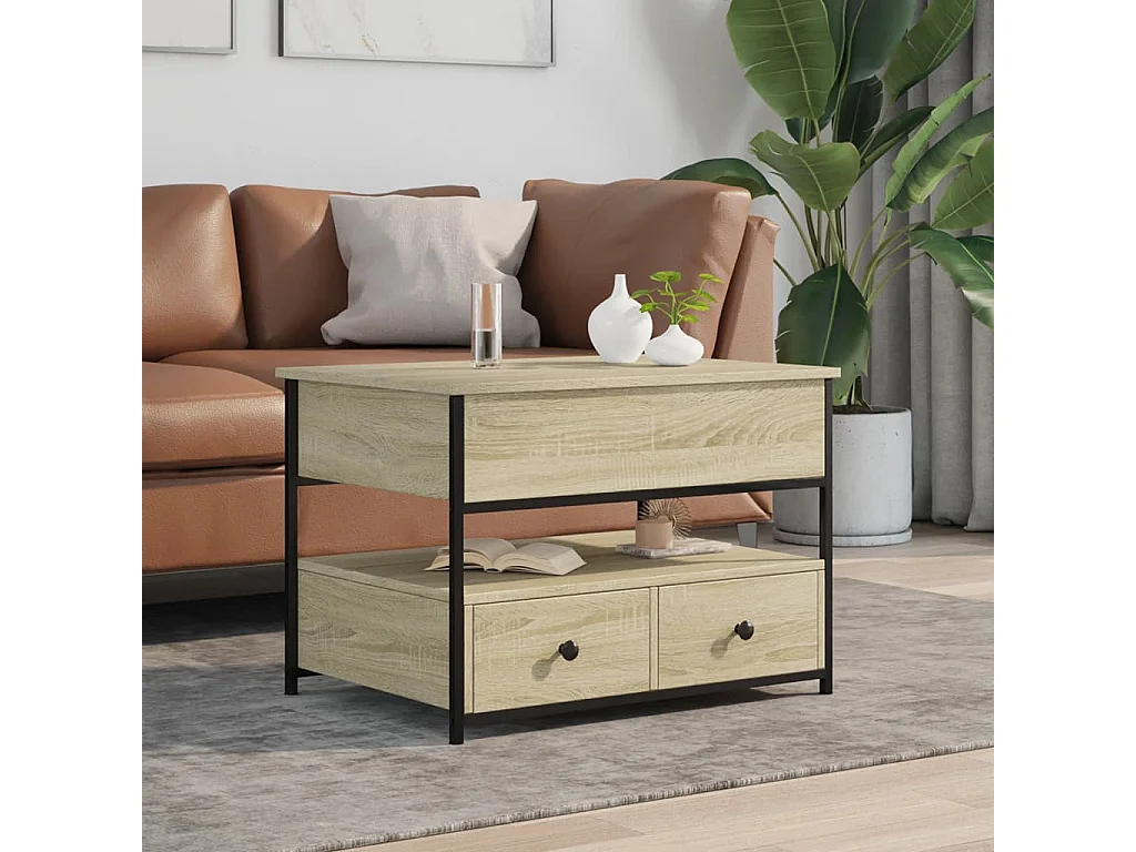 Mesa de centro madera ingeniería Sonoma y metal 70x50x50 cm