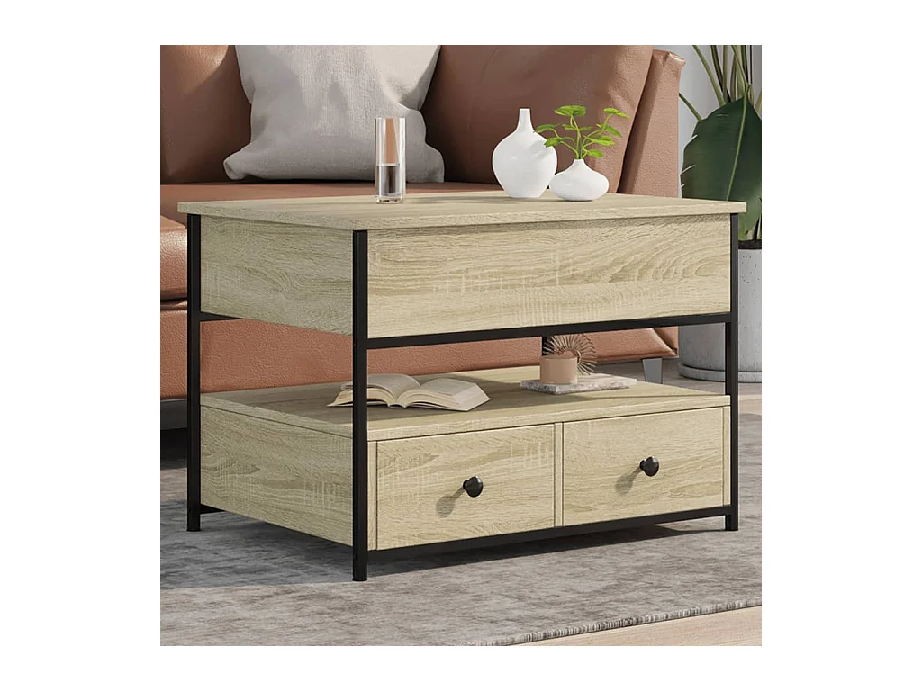 Table basse chêne sonoma 70x50x50 cm bois d'ingénierie et métal