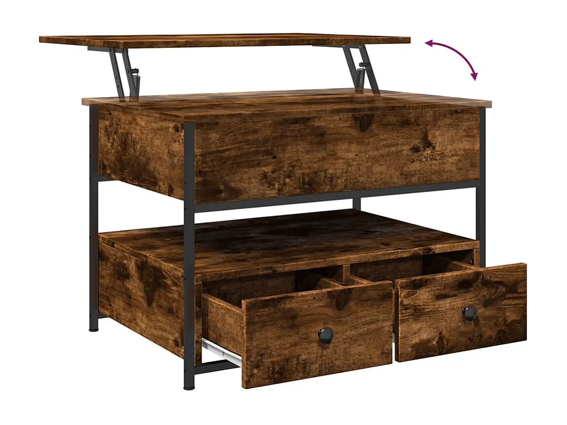 Table basse chêne fumé 70x50x50 cm bois d'ingénierie et métal