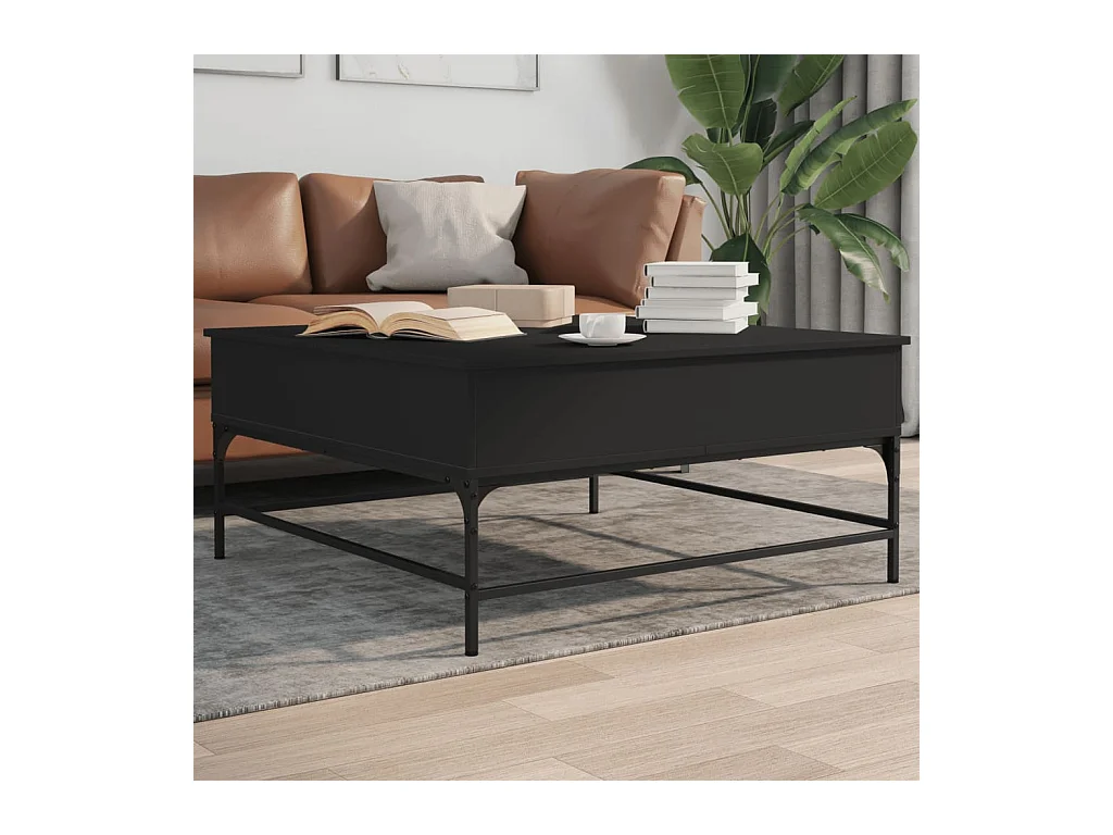 Mesa de centro madera de ingeniería y metal negro 95x95x45 cm