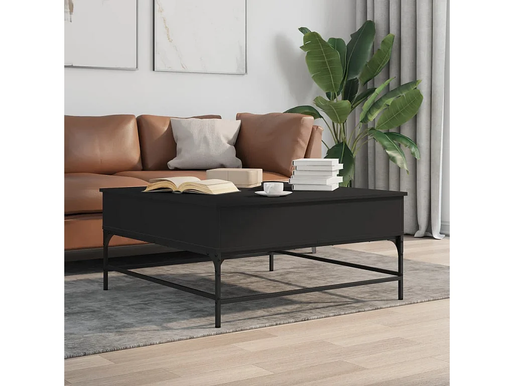 Table basse noir 95x95x45 cm bois d'ingénierie et métal