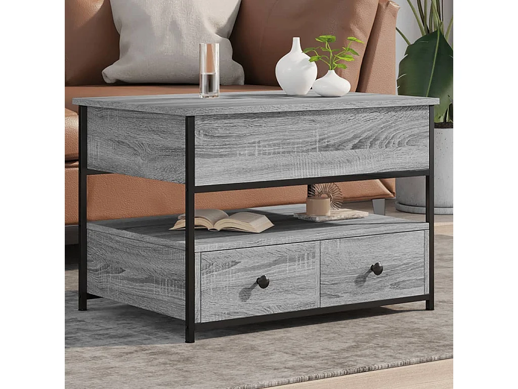 Table basse sonoma gris 70x50x50 cm bois d'ingénierie et métal