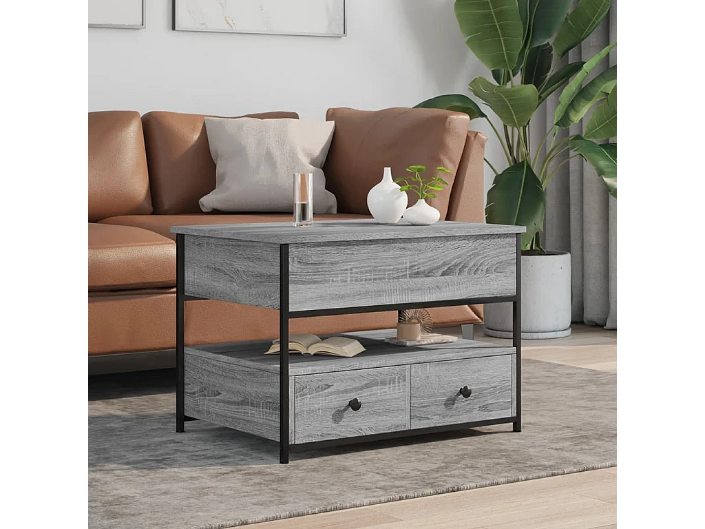 Table basse sonoma gris 70x50x50 cm bois d'ingénierie et métal