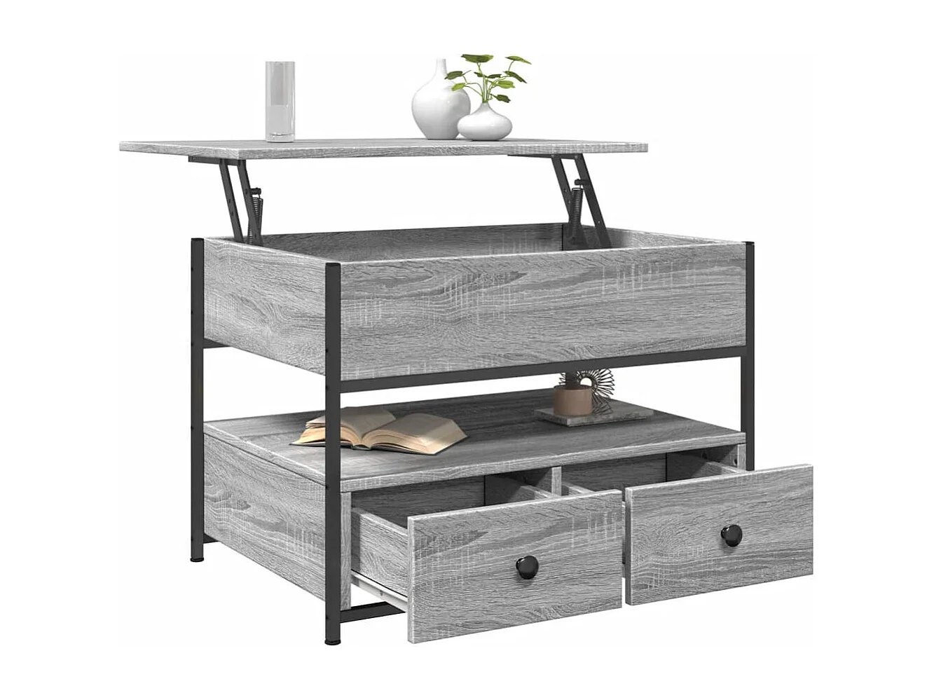 Table basse sonoma gris 70x50x50 cm bois d'ingénierie et métal