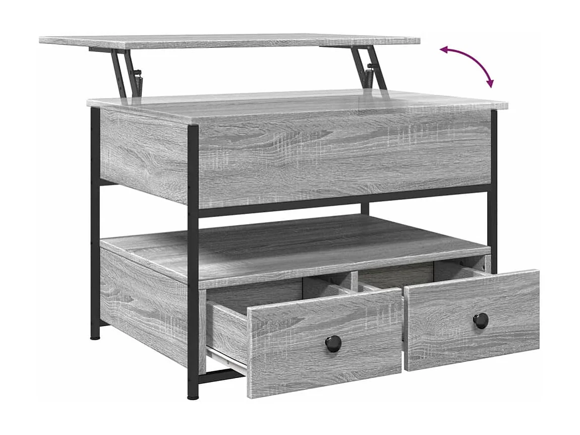 Table basse sonoma gris 70x50x50 cm bois d'ingénierie et métal