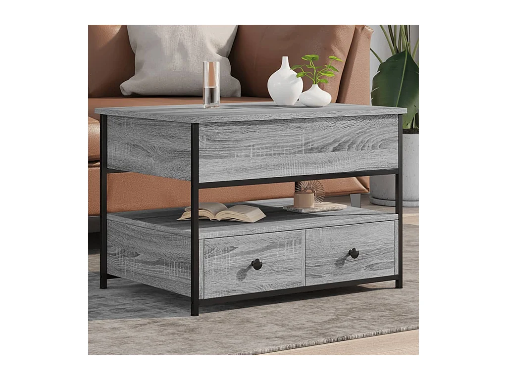 Table basse sonoma gris 70x50x50 cm bois d'ingénierie et métal