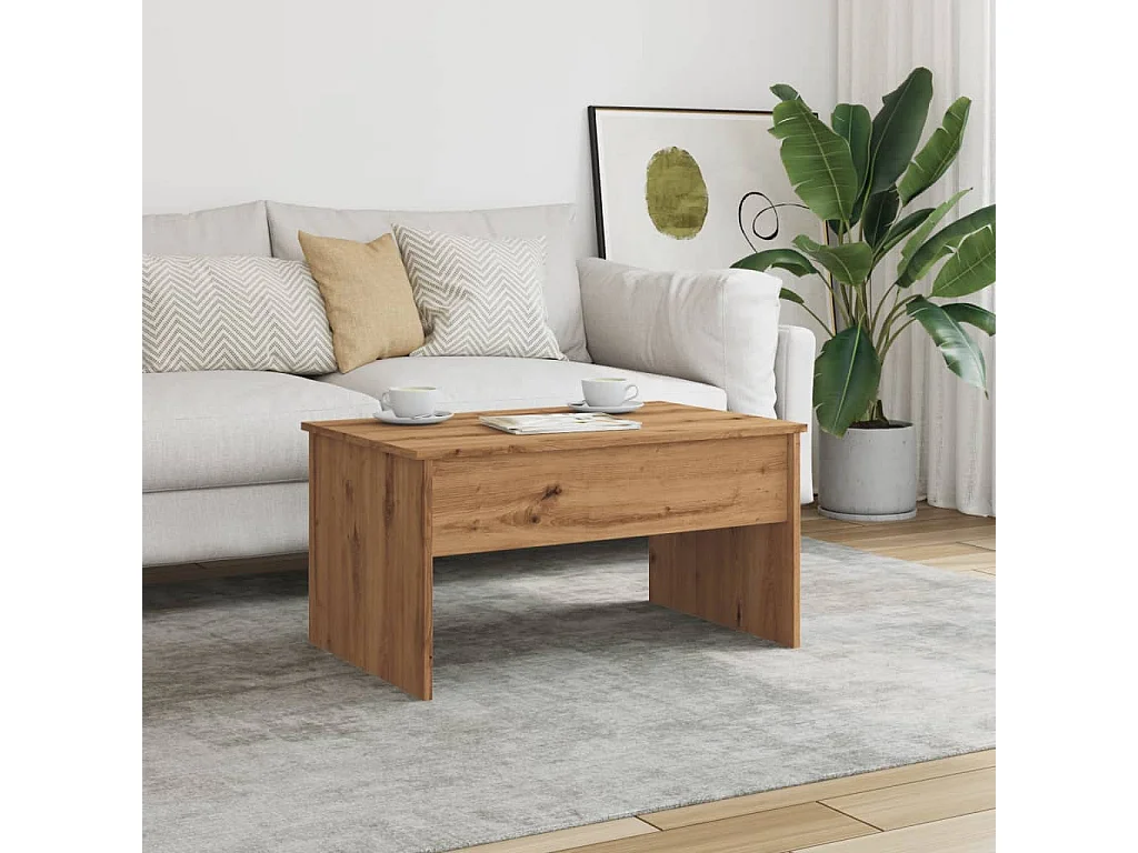 Table basse chêne artisanal 80x50,5x41,5 cm bois d'ingénierie