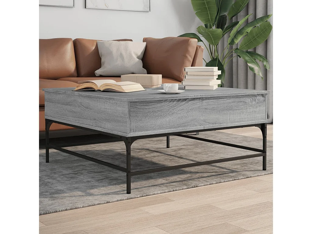 Table basse sonoma gris 95x95x45 cm bois d'ingénierie et métal