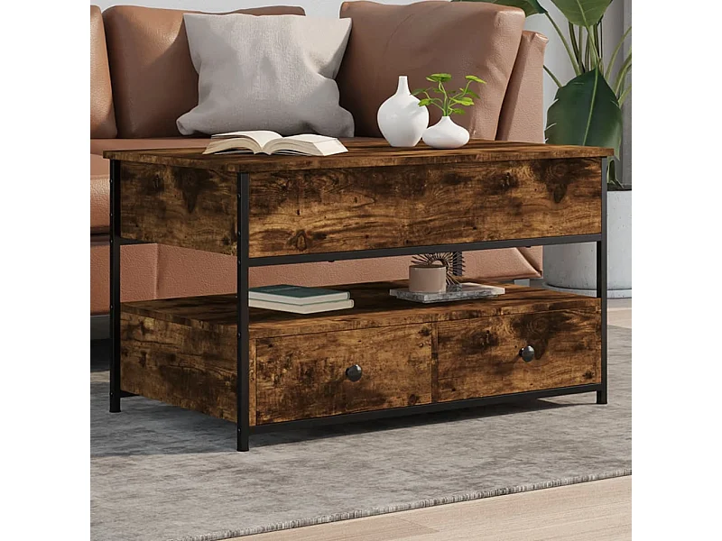 Salontafel 85x50x50 cm bewerkt hout en metaal gerookt eiken