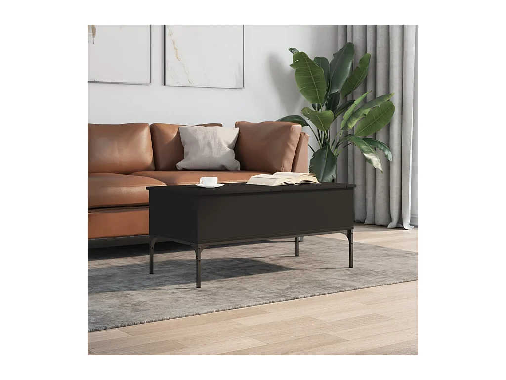 Table basse noir 100x50x45 cm bois d'ingénierie et métal