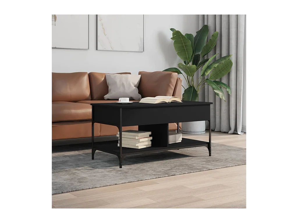Table basse noir 100x50x50 cm bois d'ingénierie et métal
