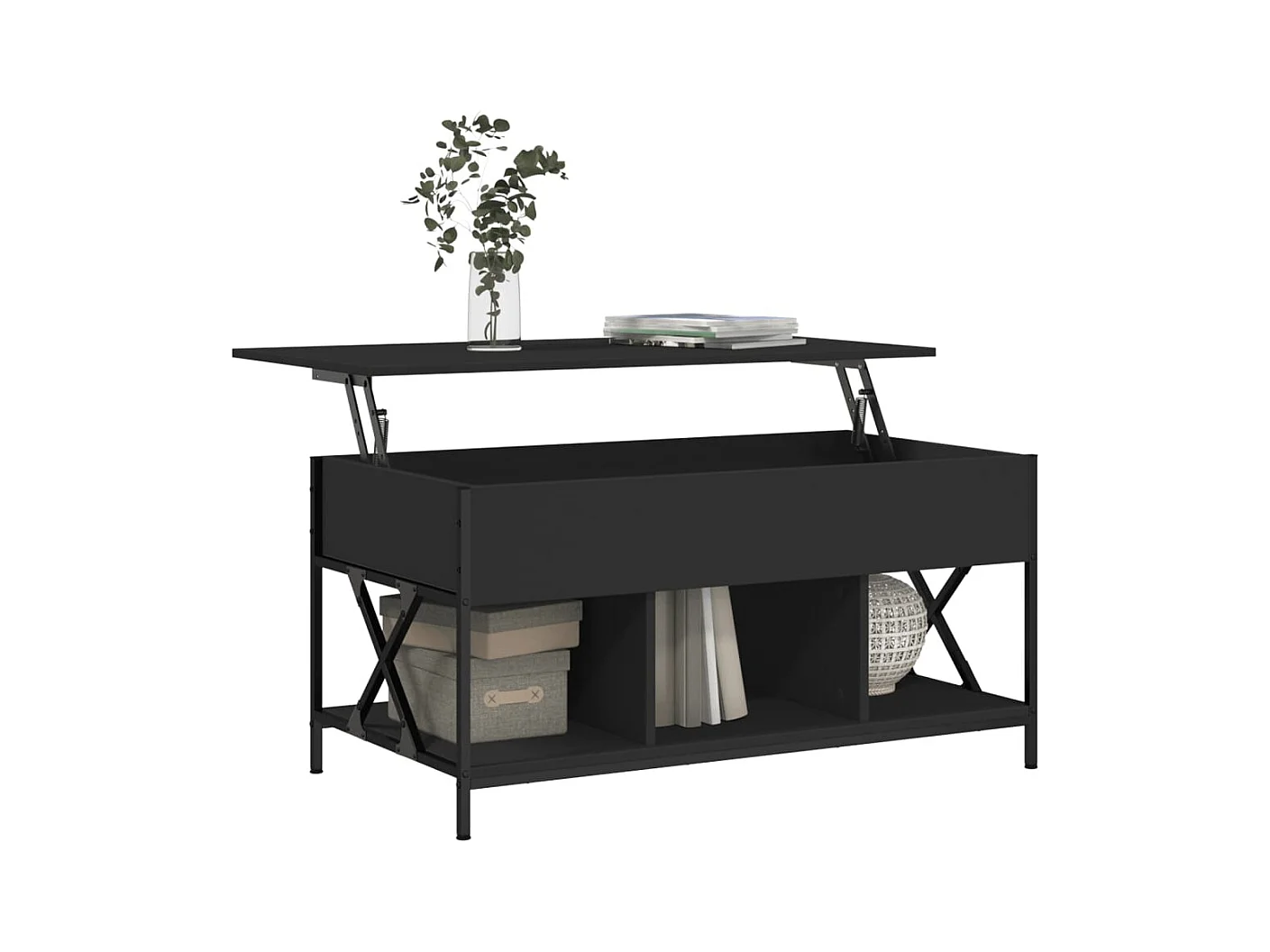 Table basse noir 100x50x50 cm bois d'ingénierie et métal