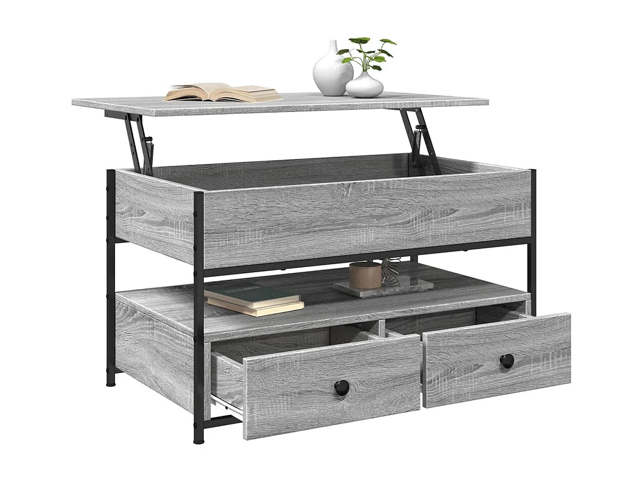 Table basse sonoma gris 85x50x50 cm bois d'ingénierie et métal