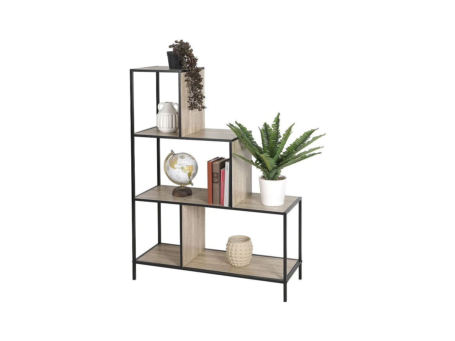 Trapvormige boekenkast met 4 niveaus uit de HOLBORN collectie - Industriële stijl, eiken en zwart