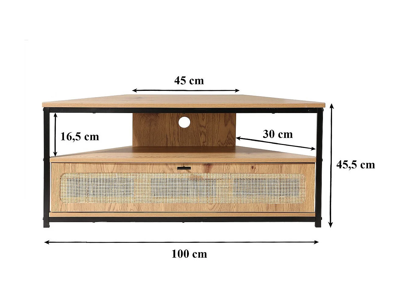 Meuble TV d'Angle 1 Porte avec Cannage Rotin L100 cm - JAYA