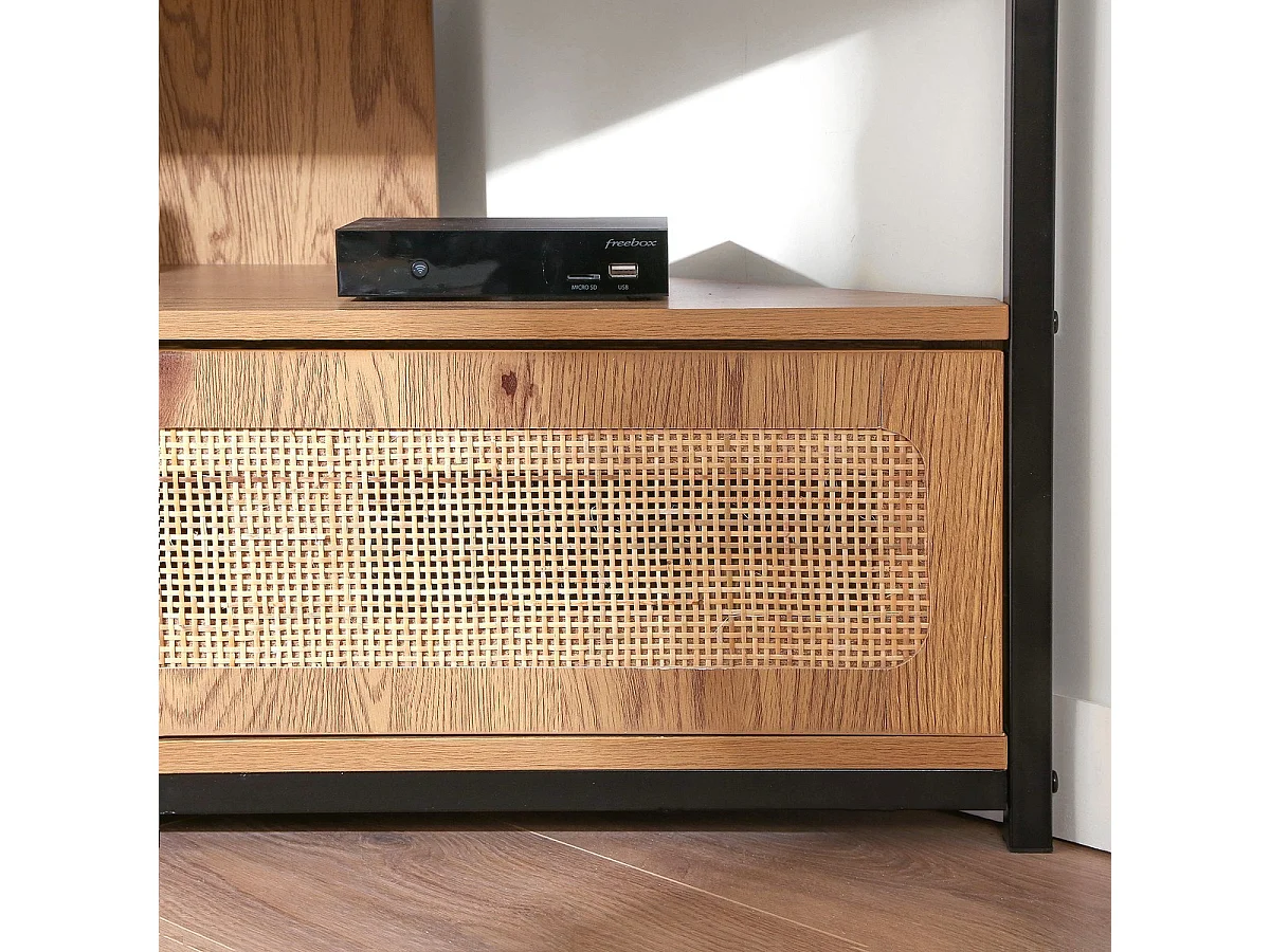 Meuble TV d'Angle 1 Porte avec Cannage Rotin L100 cm - JAYA