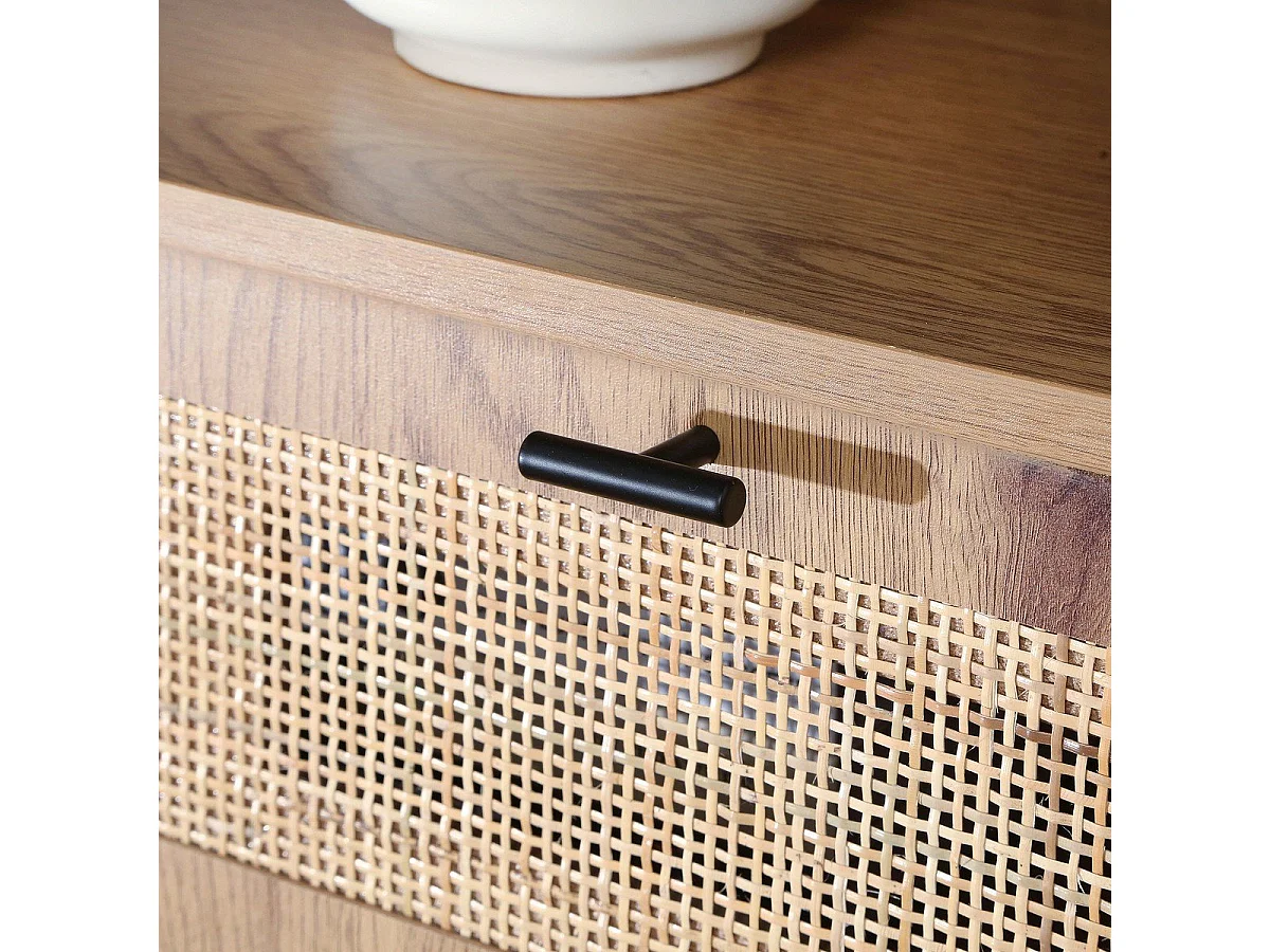 Meuble TV d'Angle 1 Porte avec Cannage Rotin L100 cm - JAYA