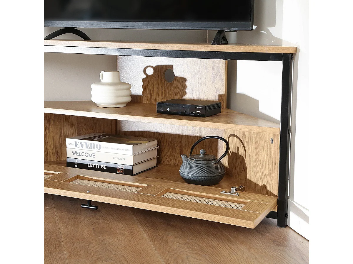 Meuble TV d'Angle 1 Porte avec Cannage Rotin L100 cm - JAYA