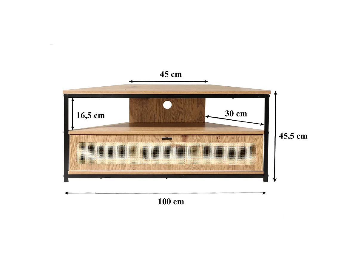Meuble TV d'Angle 1 Porte avec Cannage Rotin L100 cm - JAYA
