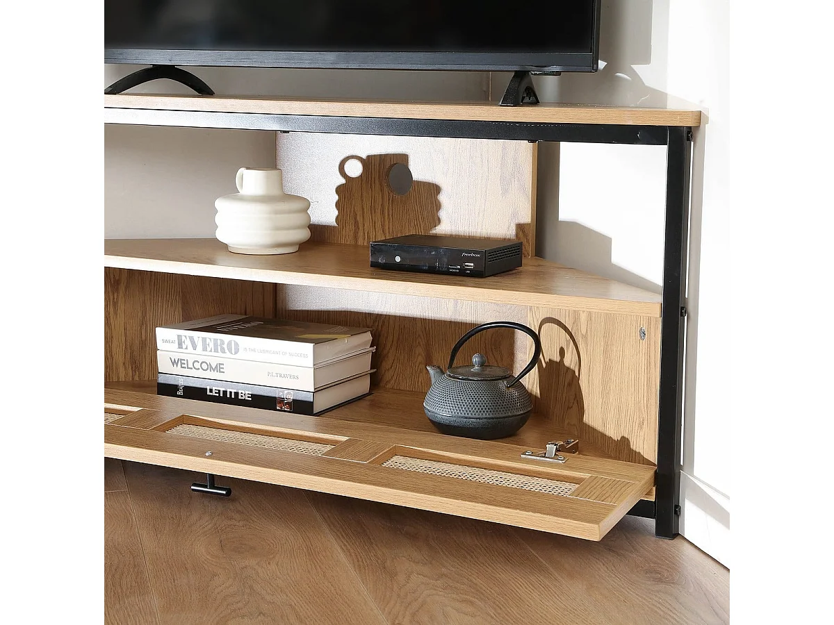 Meuble TV d'Angle 1 Porte avec Cannage Rotin L100 cm - JAYA