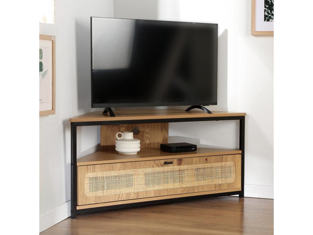 Hoek-TV-meubel 1 deur met rotan webbing L100 cm - JAYA