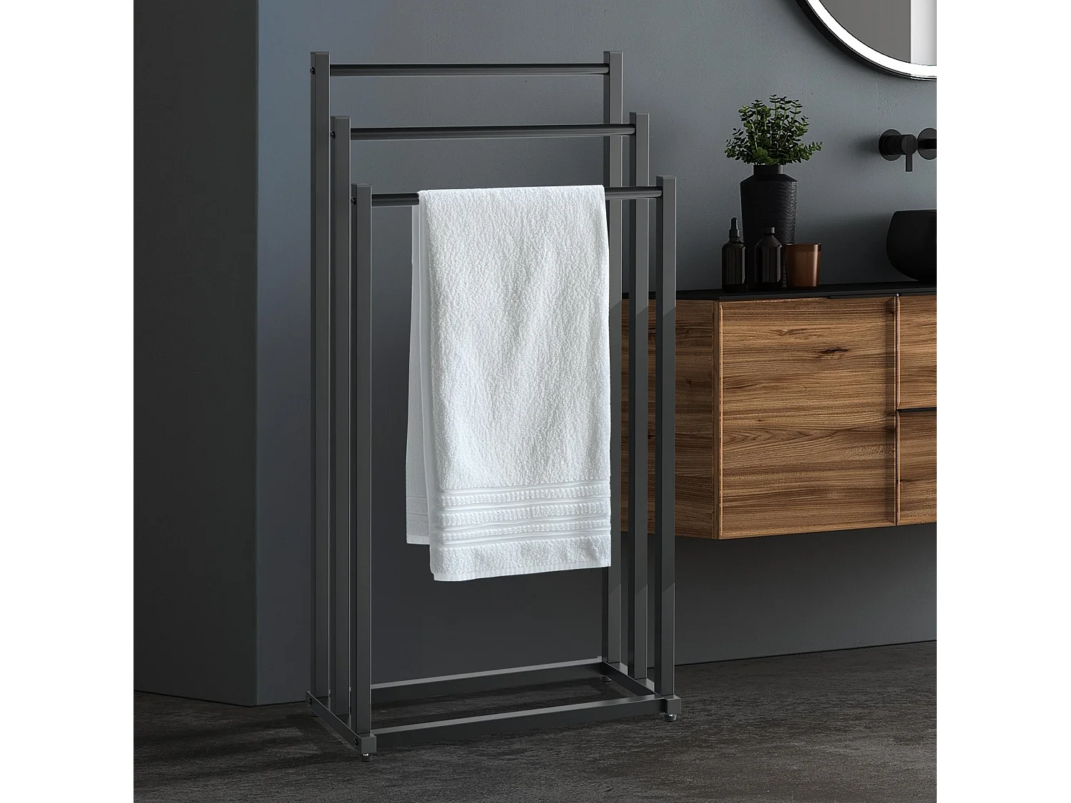 Porte-serviettes - Métal - 45 x 22 x 85cm - Noir - Anoka