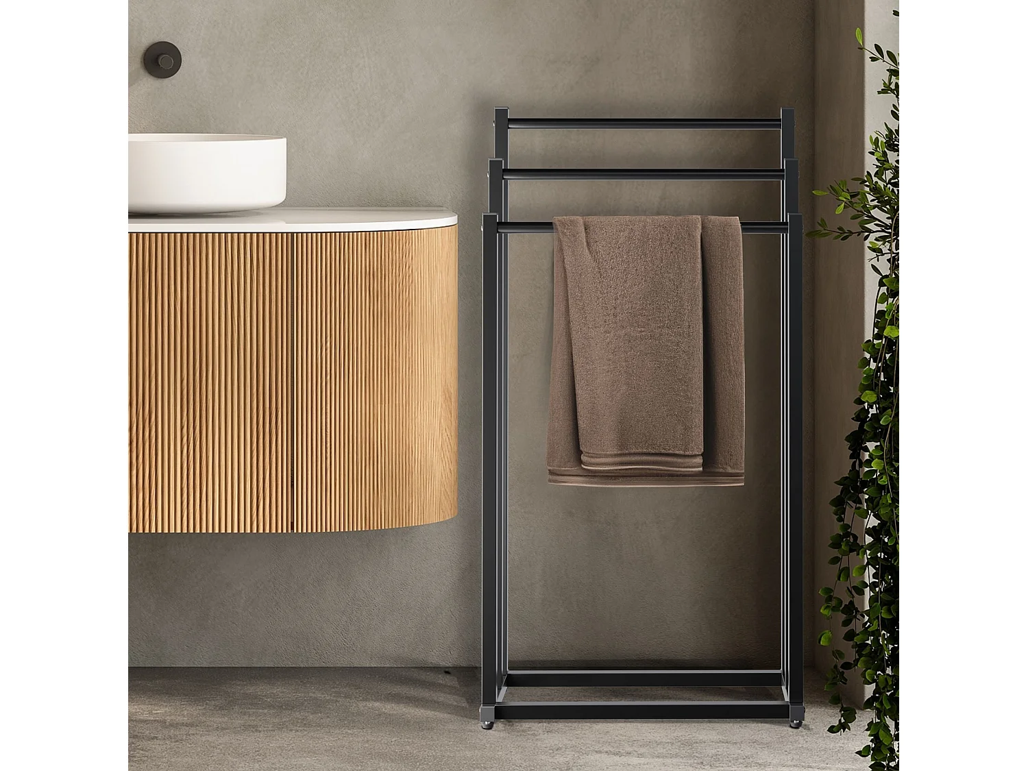 Porte-serviettes - Métal - 45 x 22 x 85cm - Noir - Anoka