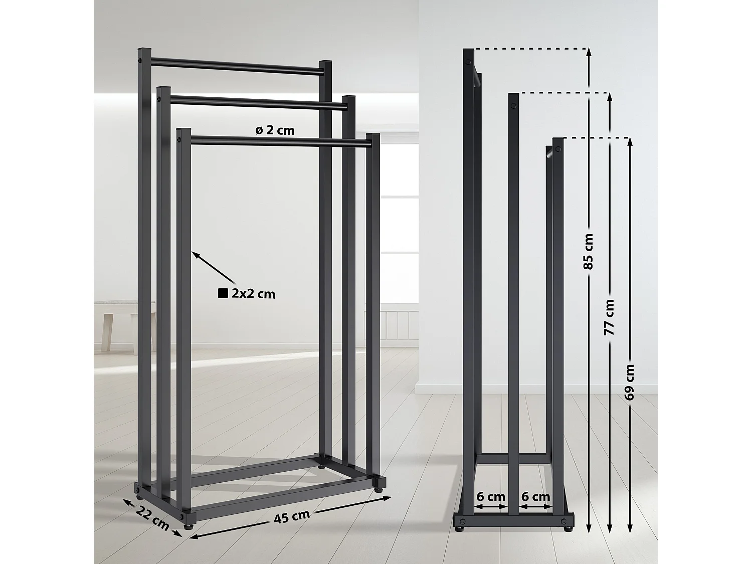 Porte-serviettes - Métal - 45 x 22 x 85cm - Noir - Anoka