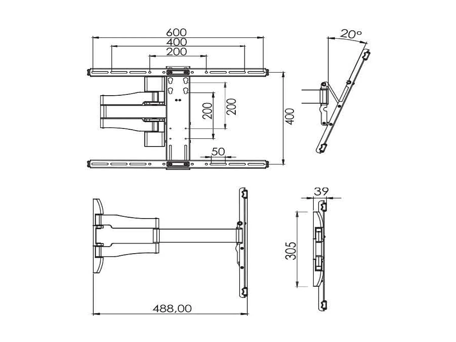 TV wall mount WS100 Black H. 40 x W. 50 x D. 4 cm