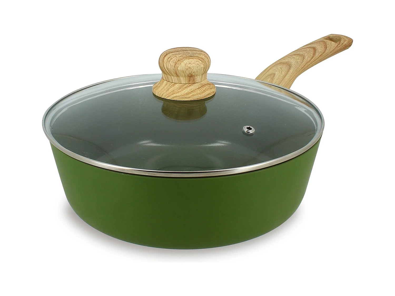 Menastyl - Sauteuse Colorama 24cm Aluminium Recycle Olive Avec Couvercle En Verre