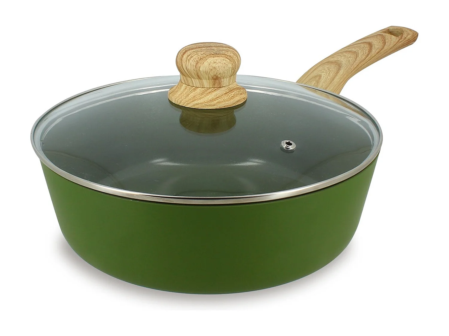 Menastyl - Sauteuse Colorama 24cm Aluminium Recycle Olive Avec Couvercle En Verre