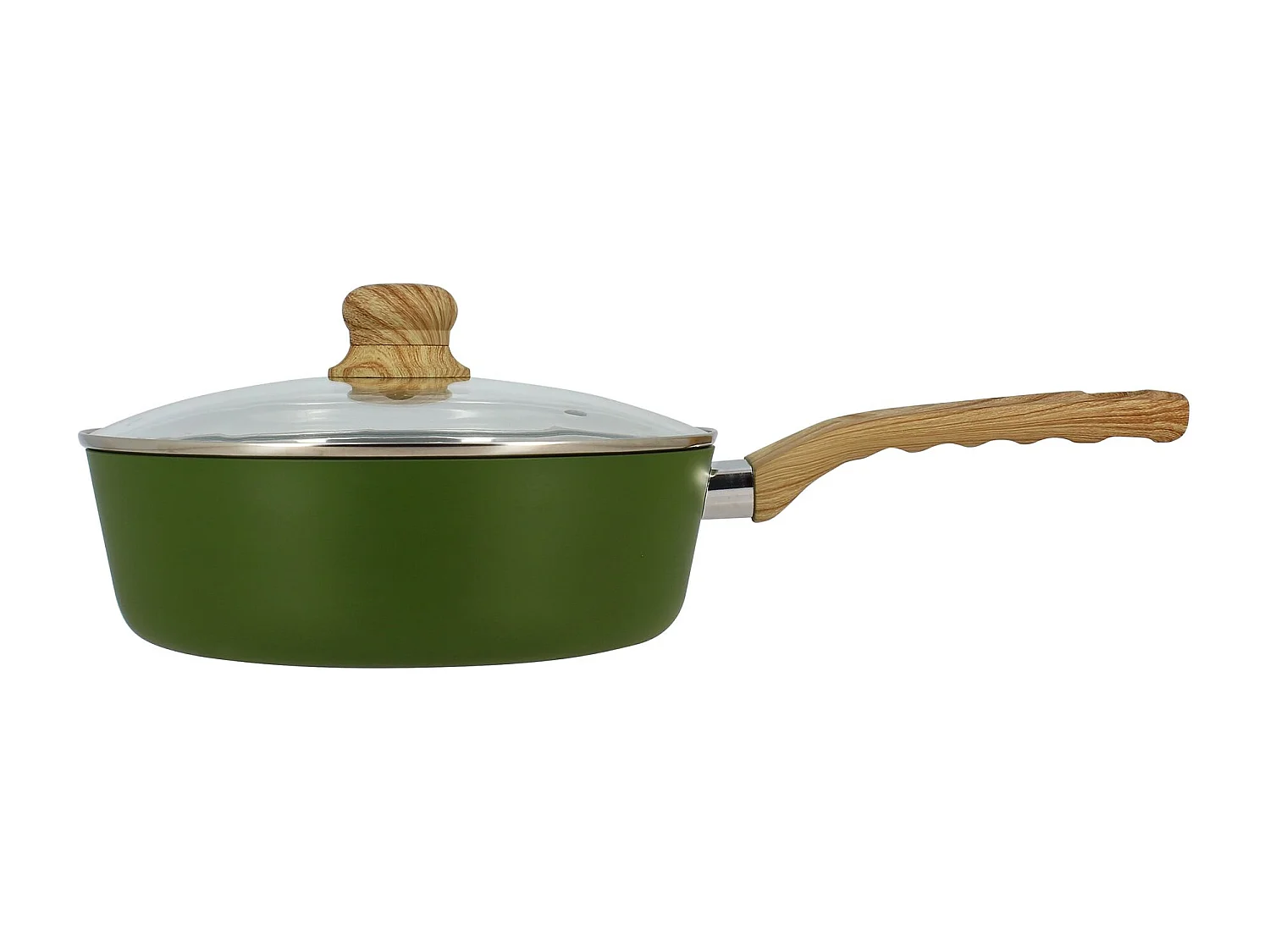 Menastyl - Sauteuse Colorama 24cm Aluminium Recycle Olive Avec Couvercle En Verre