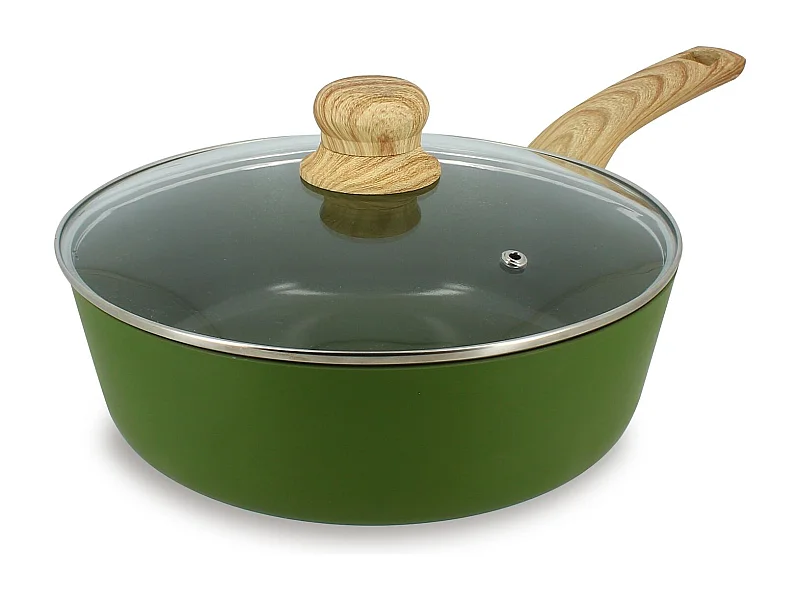 Menastyl - Sauteuse Colorama 24cm Aluminium Recycle Olive Avec Couvercle En Verre