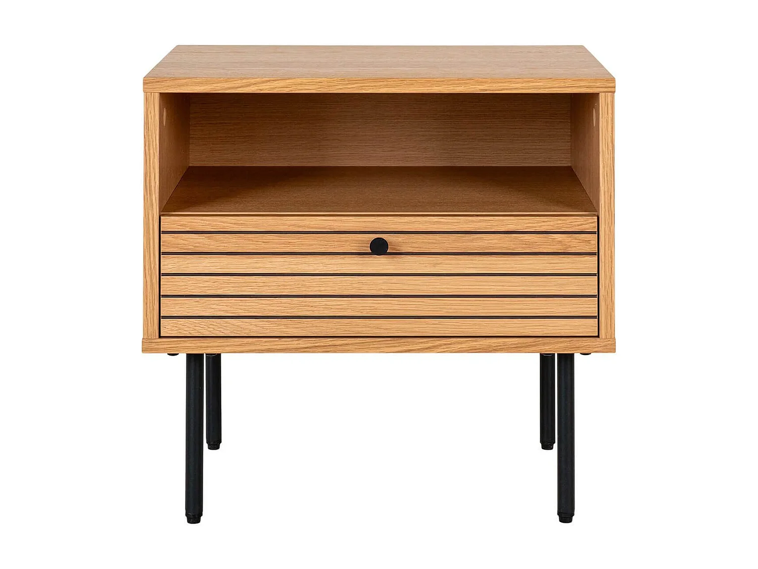 LOWAN - Chevet 1 Tiroir Effet Tasseaux Teinté Chêne Clair