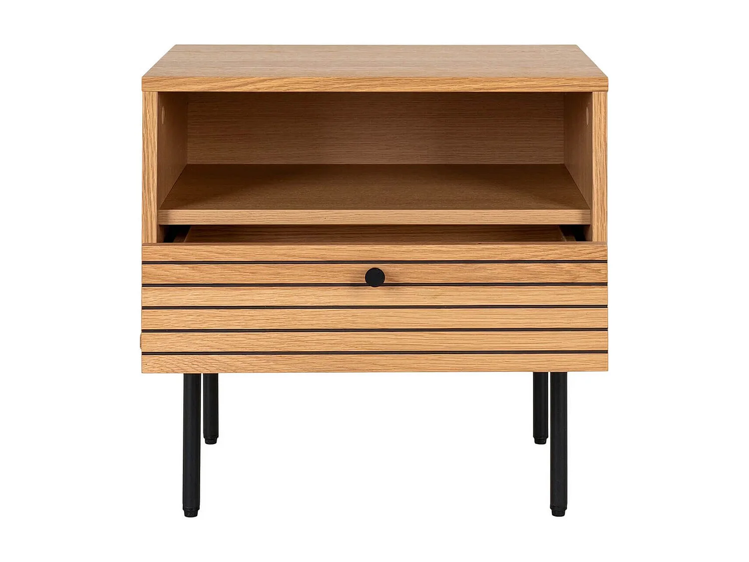 LOWAN - Chevet 1 Tiroir Effet Tasseaux Teinté Chêne Clair