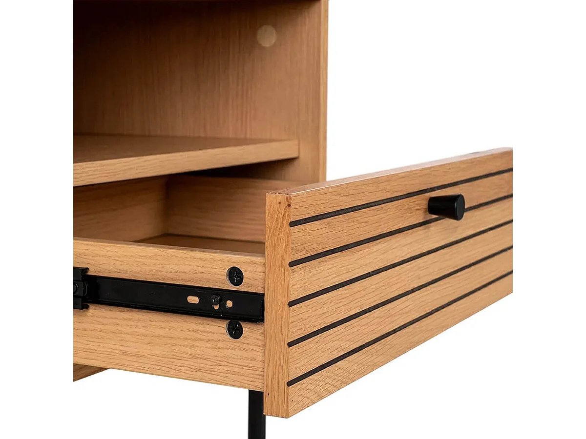 LOWAN - Chevet 1 Tiroir Effet Tasseaux Teinté Chêne Clair