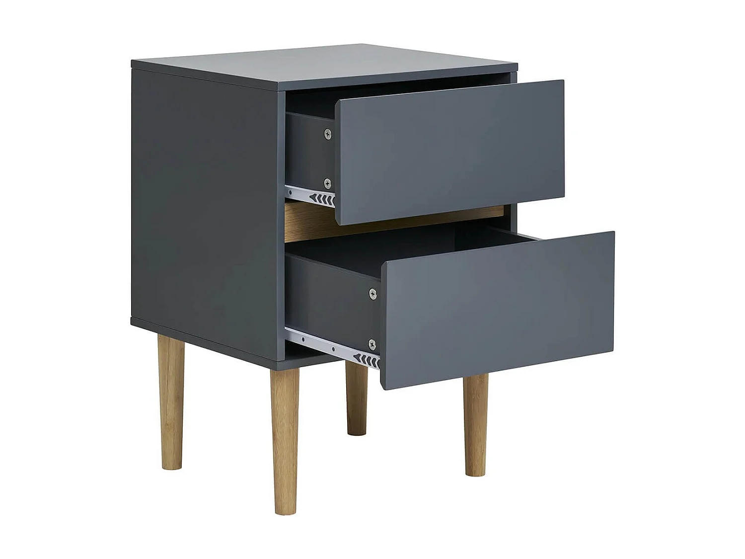 AVEL - Chevet 2 Tiroirs en MDF Gris Foncé et Bois Naturel