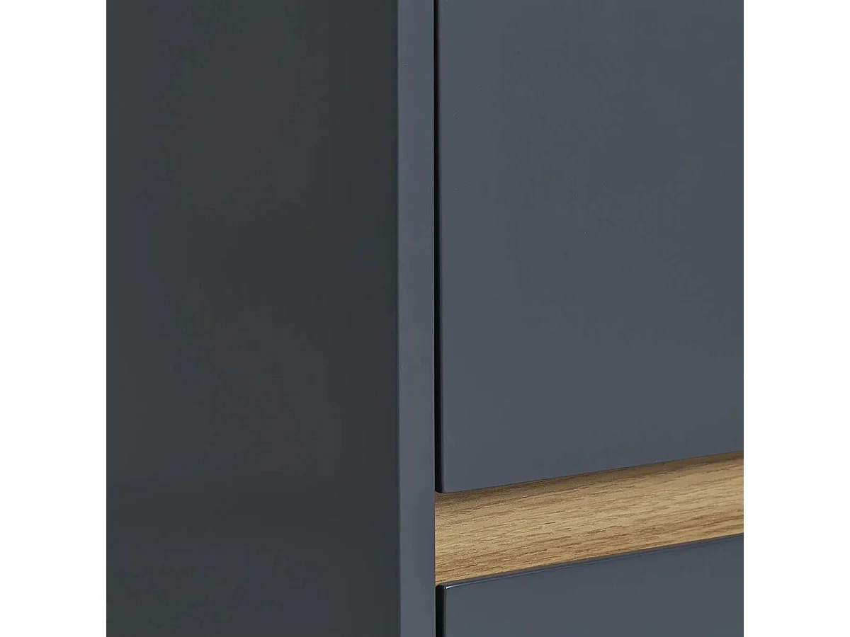 AVEL - Chevet 2 Tiroirs en MDF Gris Foncé et Bois Naturel