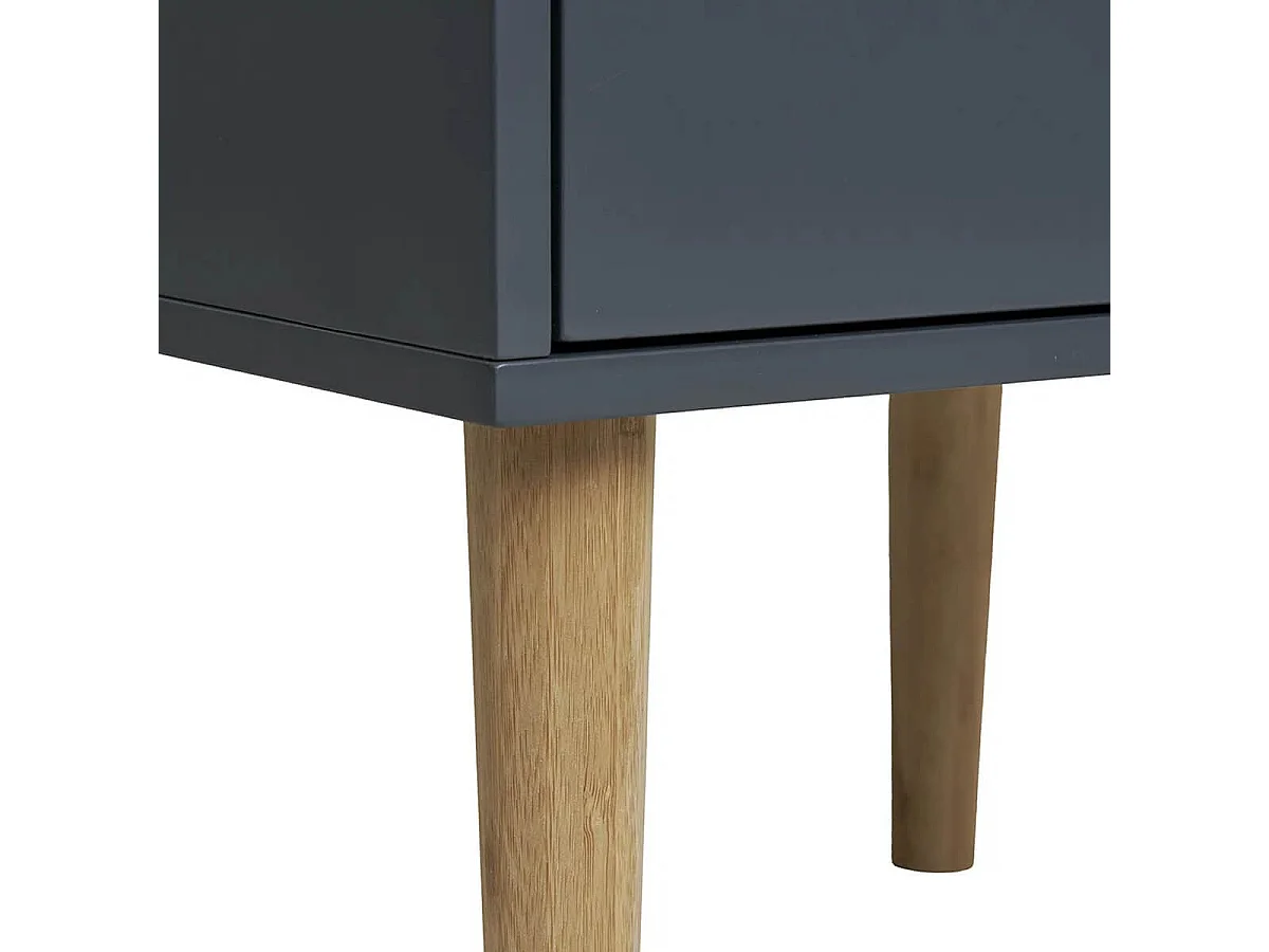 AVEL - Chevet 2 Tiroirs en MDF Gris Foncé et Bois Naturel