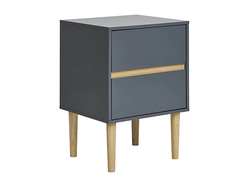 AVEL - Chevet 2 Tiroirs en MDF Gris Foncé et Bois Naturel