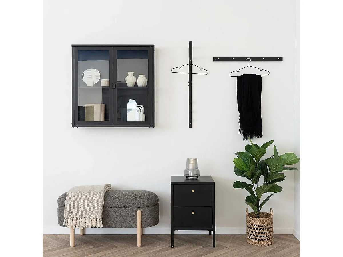 HUGO - Chevet  2 Tiroirs en Métal Laqué Noir