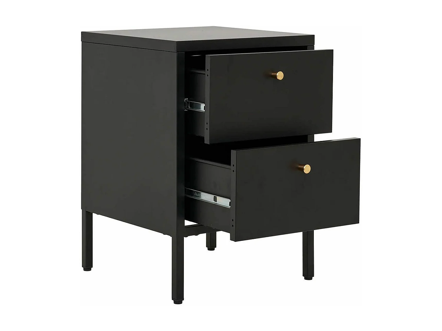 HUGO - Chevet  2 Tiroirs en Métal Laqué Noir