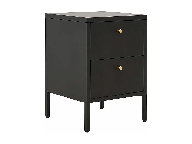 HUGO - Chevet  2 Tiroirs en Métal Laqué Noir