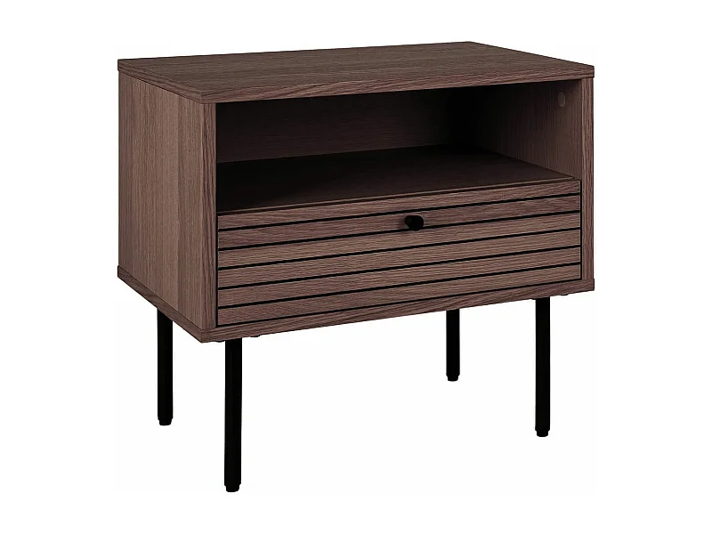 LOWAN - Chevet 1 Tiroir Effet Tasseaux Teinté Chêne Foncé