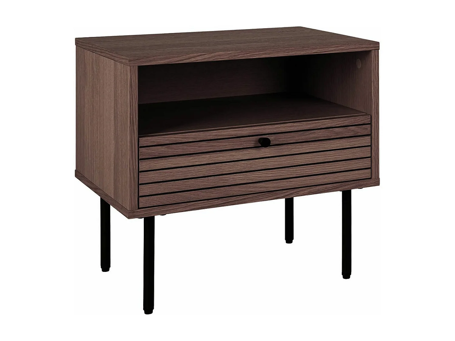 LOWAN - Chevet 1 Tiroir Effet Tasseaux Teinté Chêne Foncé